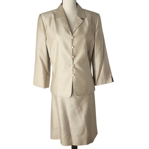 Le Suit "Sunday Shine" Champagne Jacket & A-Line Skirt 2pc Suit 14 NWT - Picture 1 of 12
